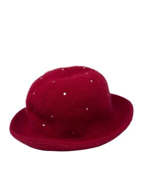 Capelli of New York Bright Red Angora Blend Hat with Rhinestone Accents